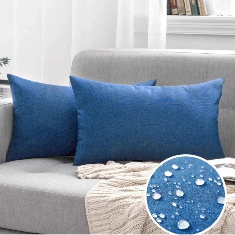 Luxury Home | Indoor/Outdoor Chic Blue Waterproof Lumbar Throw Pillow Covers